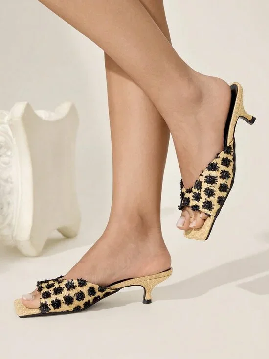 Apricot Elegant Women's & Square Toe Stiletto Heel Casual Slip-On Mules - Picture 2 of 10